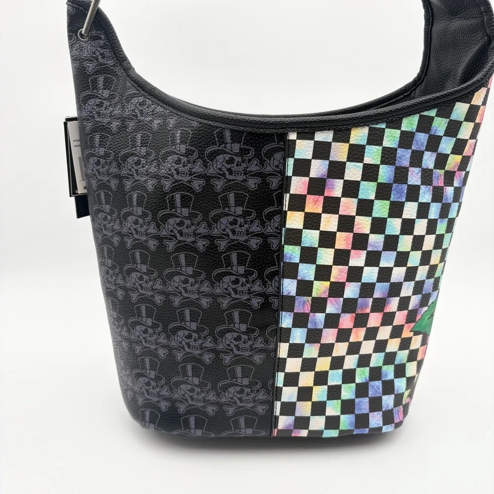 Ed Hardy Hobo Bag Rose Skull Tattoo‎ Checkered Print Shoulder Bag Purse Y2K